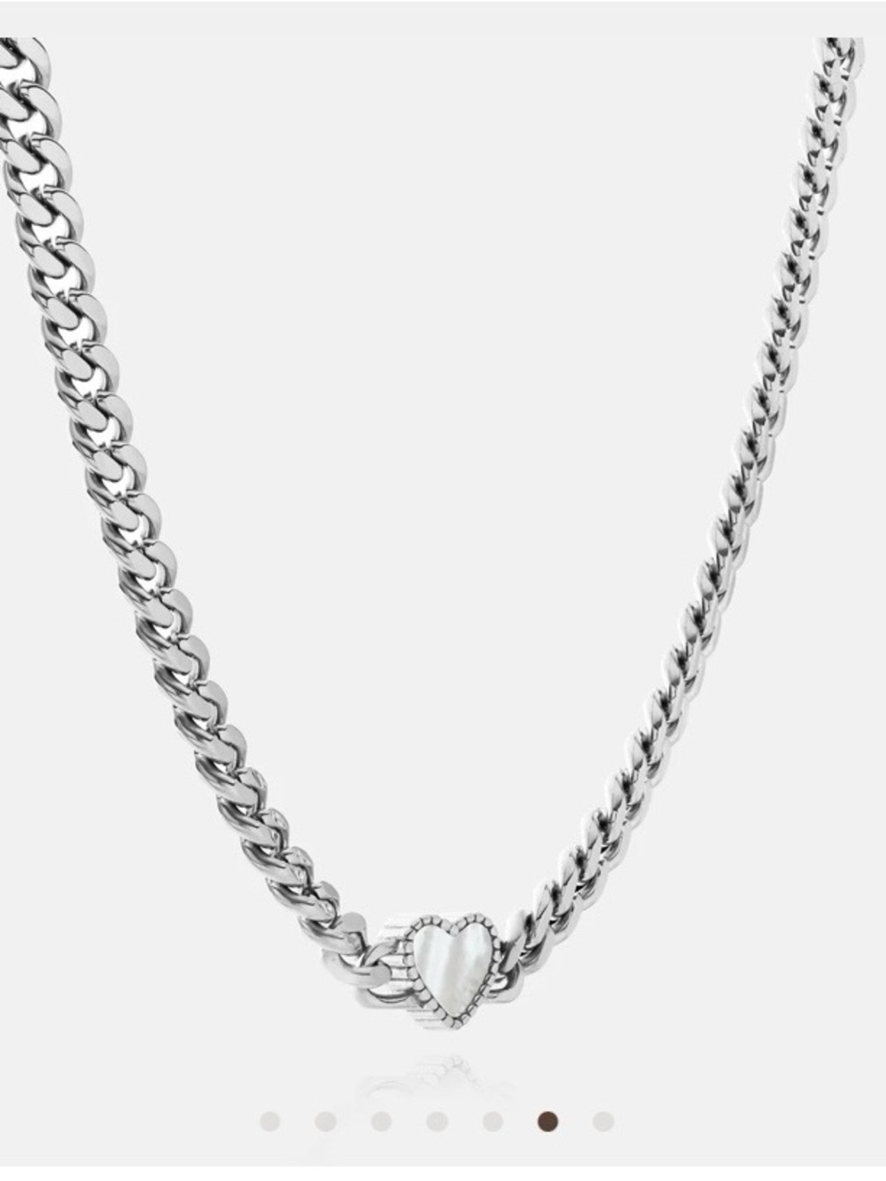 Silver Tone Heart Link Necklace with Mother-of-Pearl Pendant